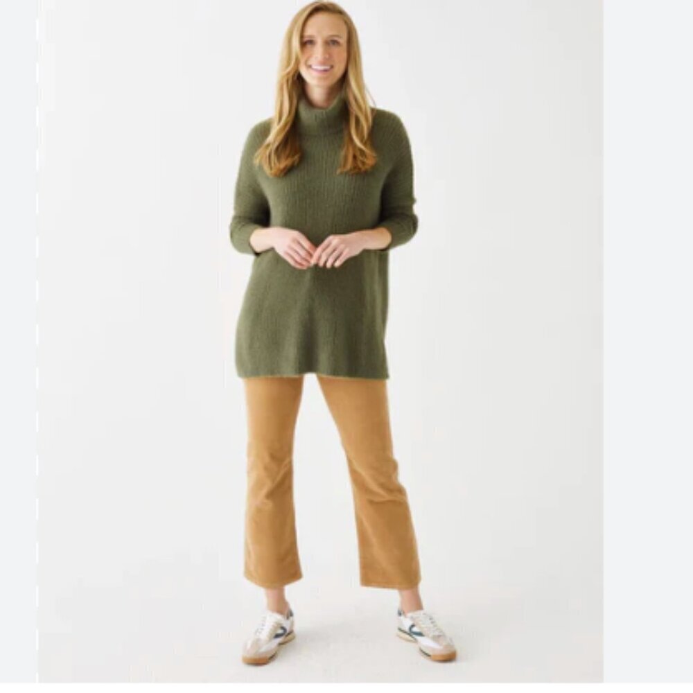 Mersea Chalet Cowl Neck Sweater Olive Ribbed Cozy